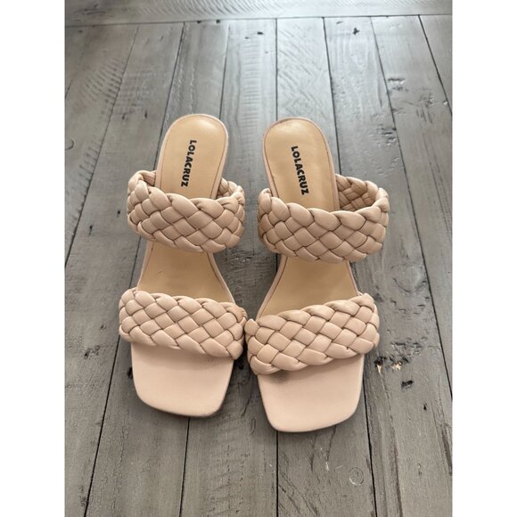 LOLA CRUZ Braided Woven Leather Mule Slide Sandals Kitten Heel Blush Size 38 8 - Picture 4 of 6